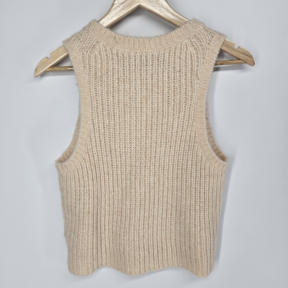 J.Crew Sweater Vest Small Beige Cable Knit Alpaca Wool Blend Sleeveless Pullover - Picture 4 of 6
